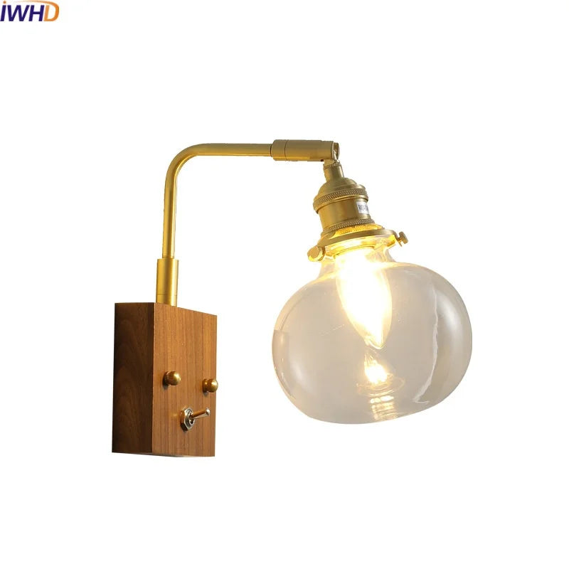 DecorBites™ Clear Glass LED Wall Sconce Walnut Copper Modern Stair Light Fixtures