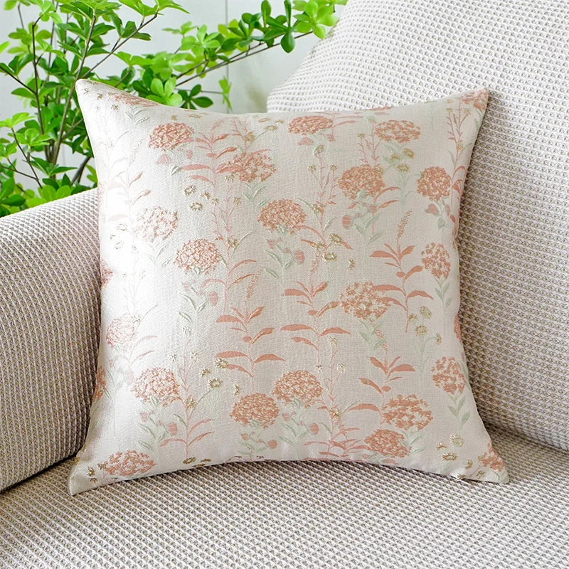 DecorBites™ Jacquard Floral Pillow Cover 45x45cm Pink Green Blue Soft Smooth Touch