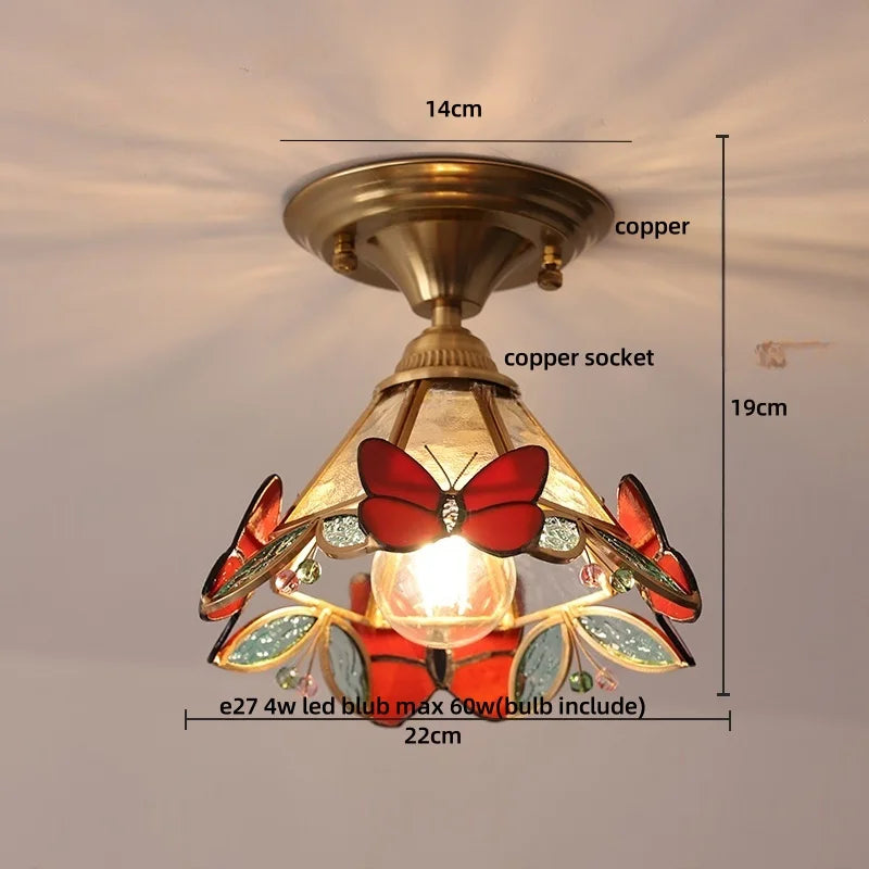 DecorBites™ Amber Glass Wood LED Ceiling Light Fixture for Modern Living Room.