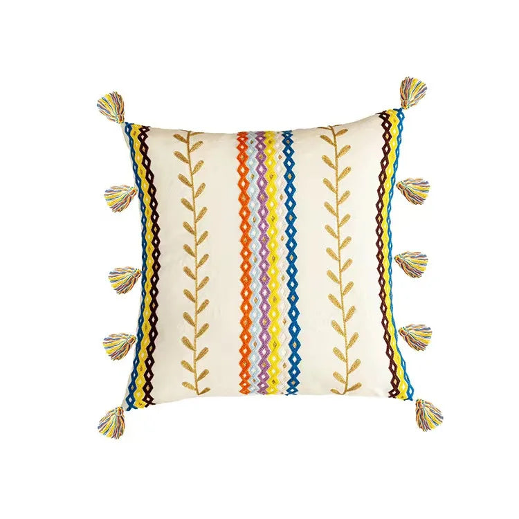 DecorBites™ Geometric Tufted Tassel Cushion Cover Cotton Canvas Fall Pillow Cover
