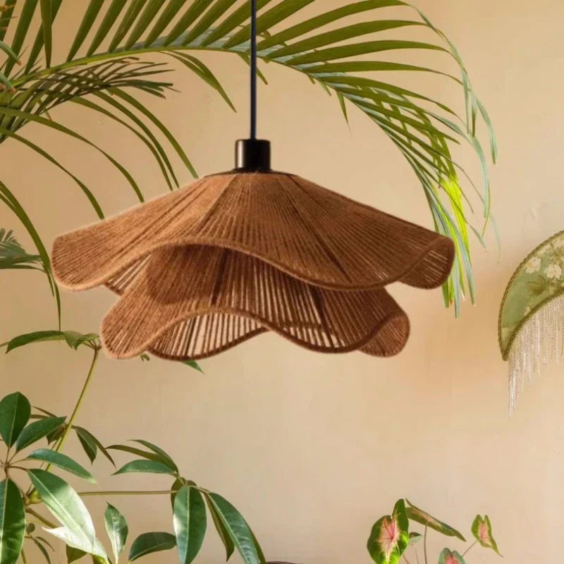 DecorBites™ Japanese Hemp Knit Pendant Light E27 LED Lamp - Nordic Wabi Sabi Style