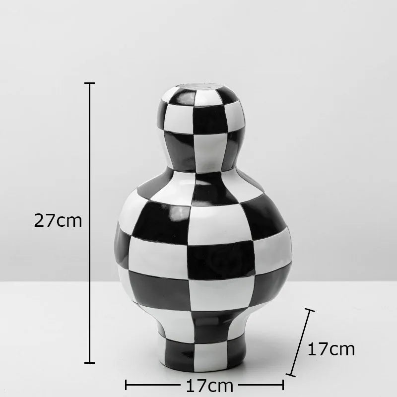 DecorBites™ Black White Check Vase Modern Crafts Room Decor Irregular Shaped Desk Decoration