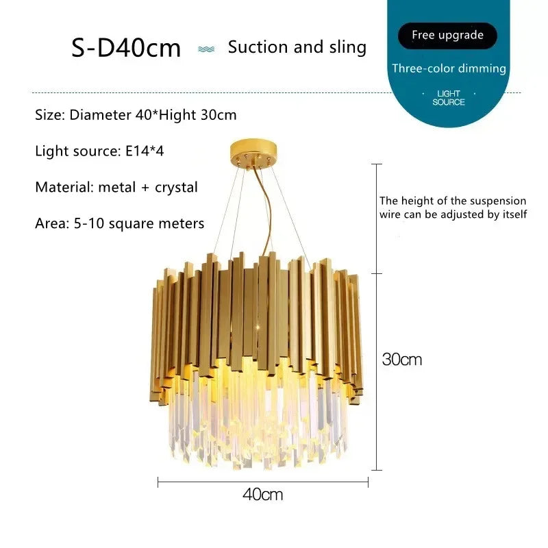 DecorBites™ Golden Crystal Chandelier LED Lighting for Dinning Room