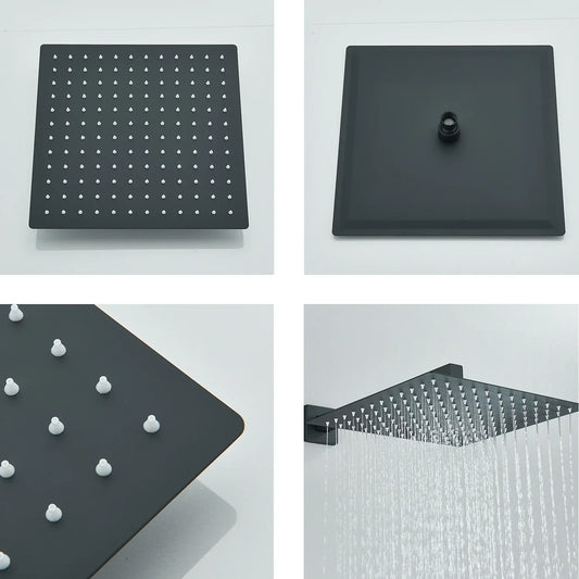 DecorBites™ 12" Matte Black Rainfall Shower Head Set with Shower Arm