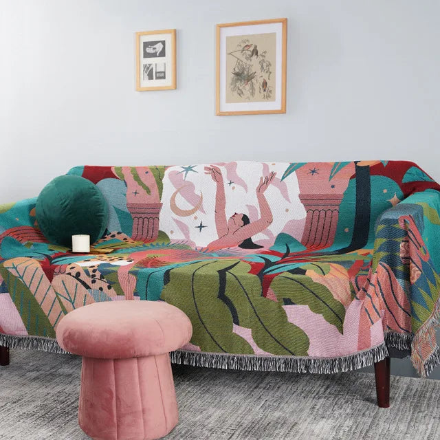 DecorBites™ Bohemian Cotton Plaid Sofa Blanket - Anti-Slip Knitted Decorative Home Cover