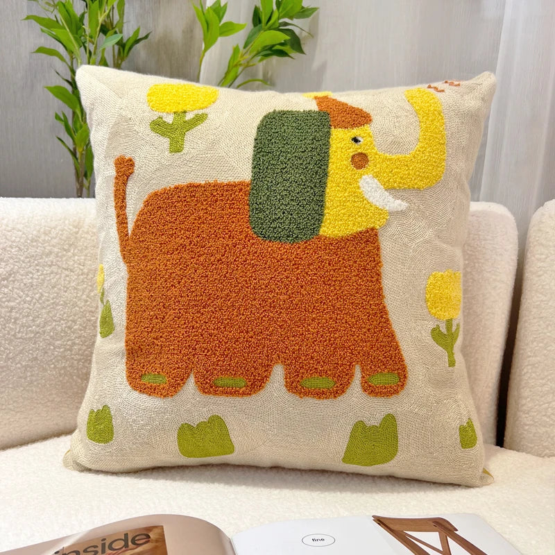 DecorBites™ Cartoon Oil Painting Embroidery Throw Pillow for Office Chair and Living Room