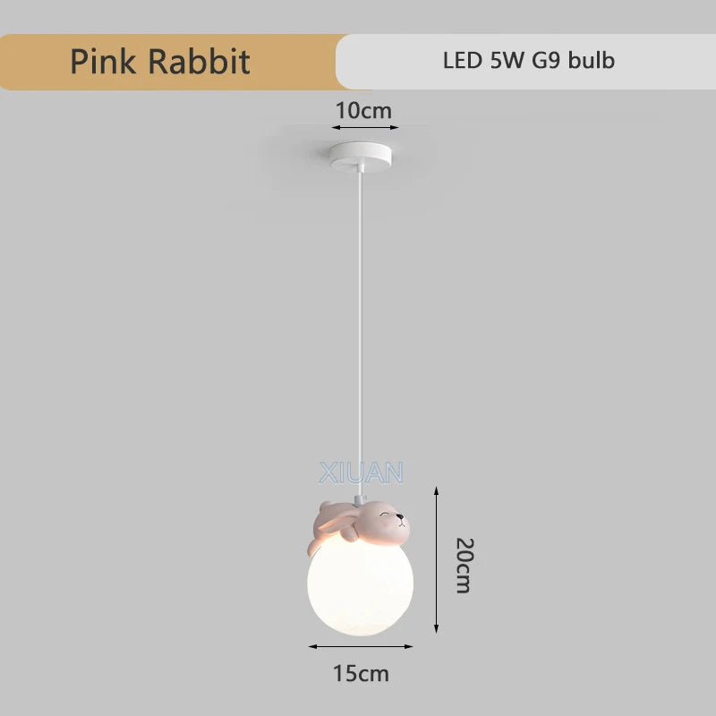DecorBites™ Animal Resin Pendant Lamps: Bear Rabbit Dog Sheep Bunny Chandelier for Children's Room