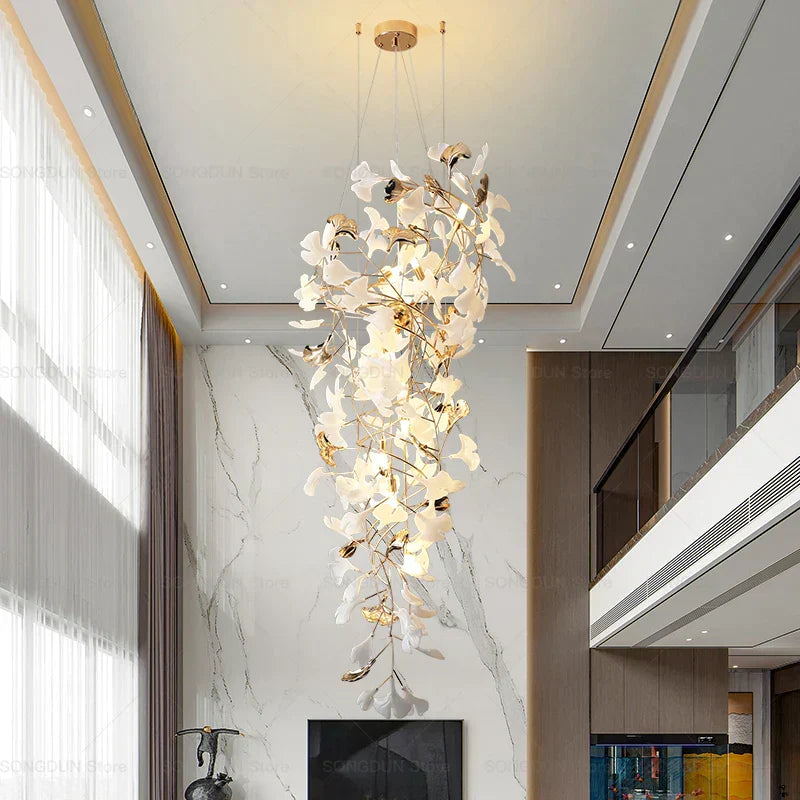 DecorBites™ Gingko Leaf Ceramic Chandelier: Modern Nordic Living Room & Hotel Lobby Lighting