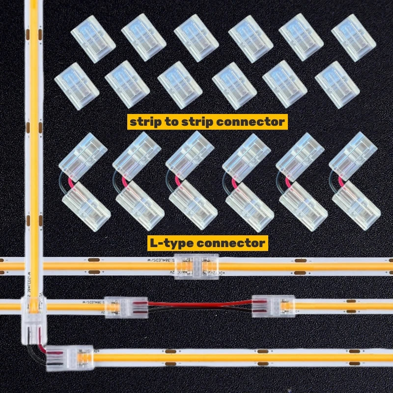 DecorBites™ 2-Pin COB LED Strip Connectors for 2835 5050 SMD Tape Light, 90° Angle Fixed Clip