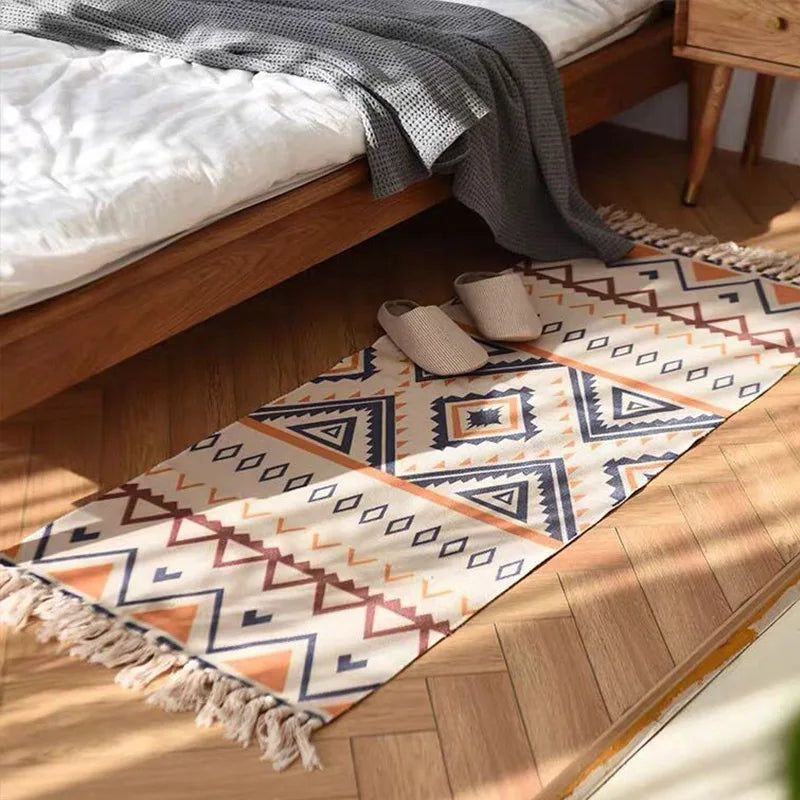 DecorBites™ Linen Plaid Cotton Weave Carpet - Bohemian Style Rug for Living Room, Bedroom, and Home Decor