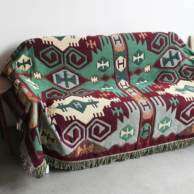 DecorBites™ Bohemian Cotton Plaid Sofa Blanket - Anti-Slip Knitted Decorative Home Cover