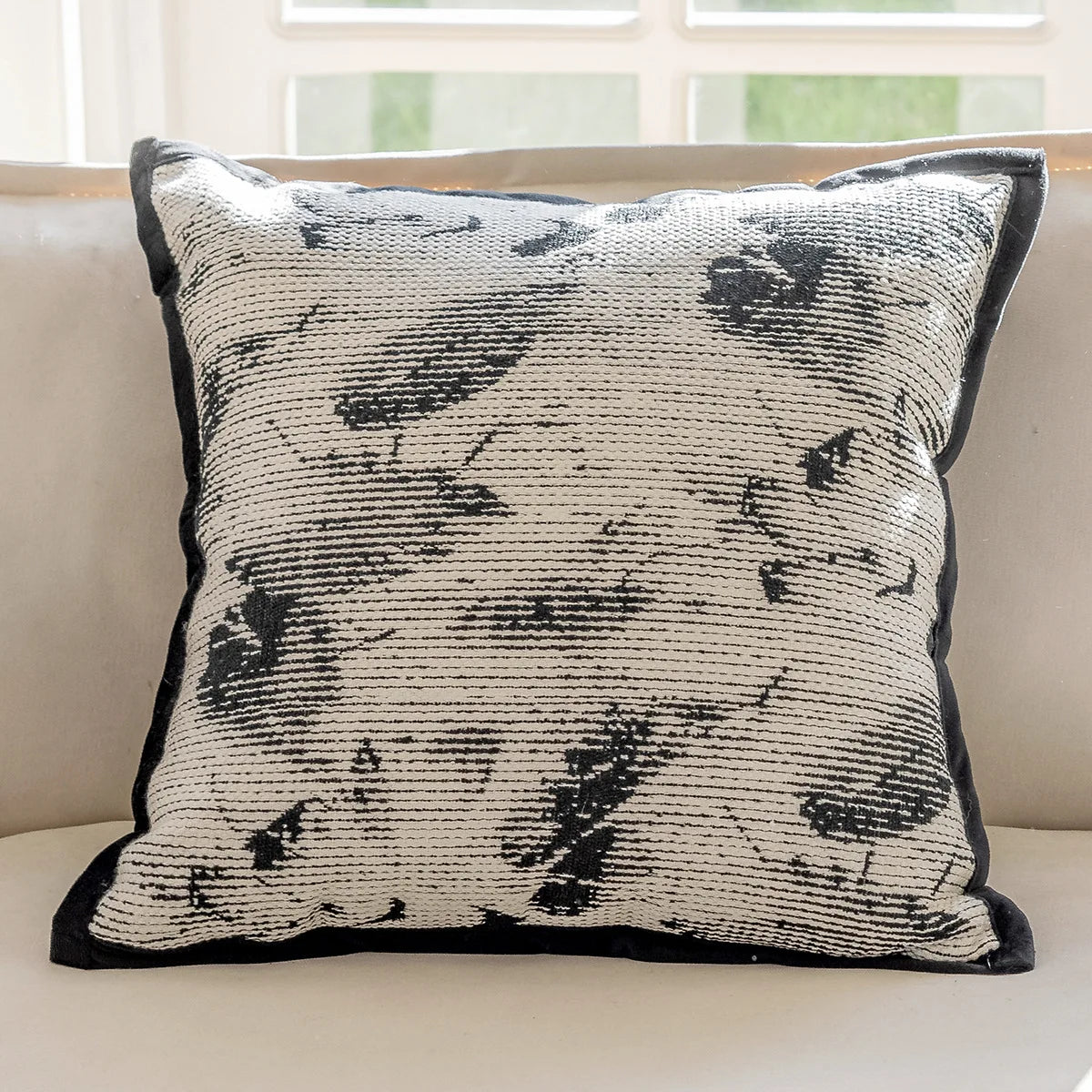 DecorBites™ Geometric Jacquard Embroidered Pillow Cover in Modern Minimalist Black and White Style