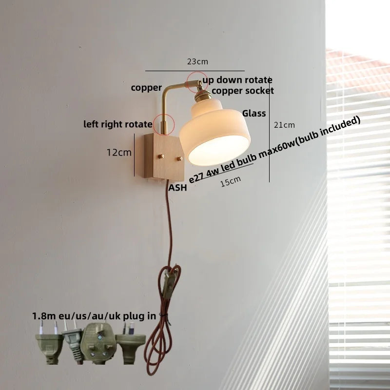 DecorBites™ LED Brass Walnut Wood Wall Sconce Rotate Glass Stair Light