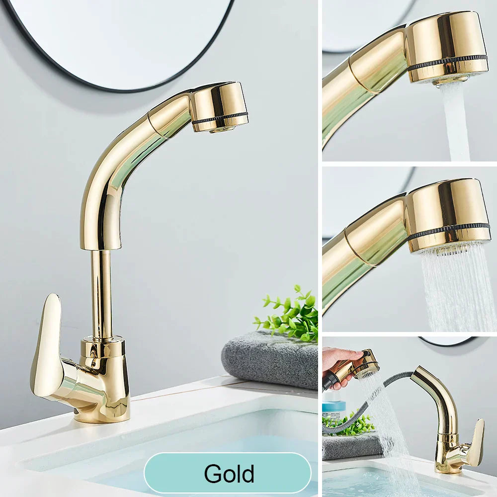 DecorBites™ Black Basin Faucet: Pull Out Sink Mixer Tap with 360° Rotation and Hot&Cold Sprayer