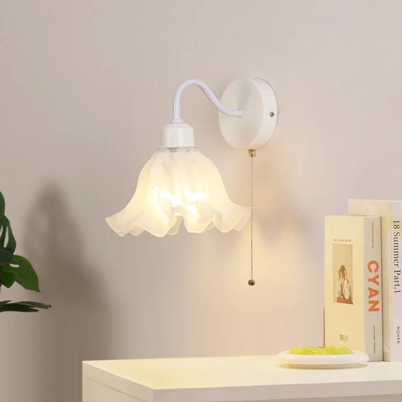 DecorBites™ Glass Iron LED Wall Sconce Pull Chain Switch White Stair Light