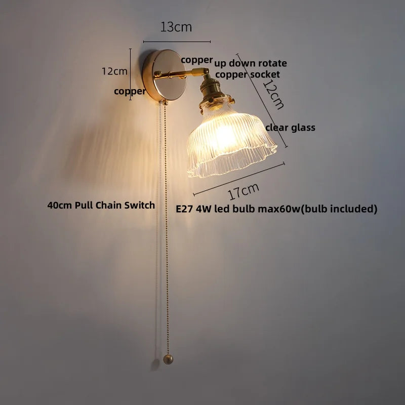 DecorBites™ Glass Rotate Copper LED Wall Sconce - Modern Nordic Bedroom Study Lamp