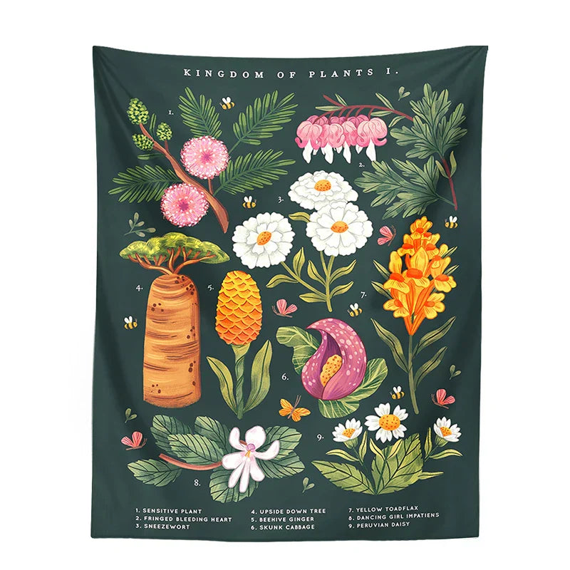 DecorBites™ Botanical Wildflower Reference Chart Tapestry Wall Hanging - Bohemian Home Decor