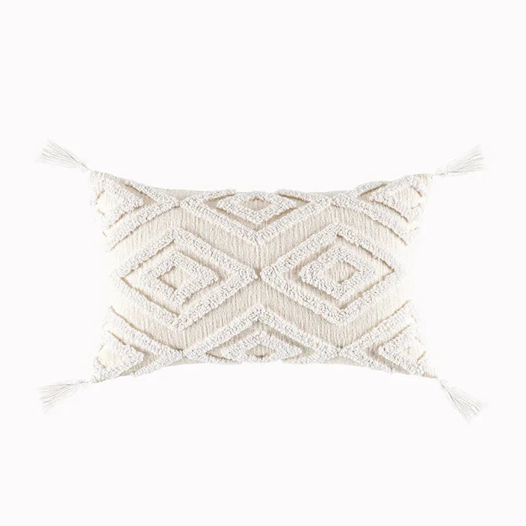 DecorBites™ Cotton Tassels White Cushion Covers 45x45/30x50cm - Square Geometry Pillowcase