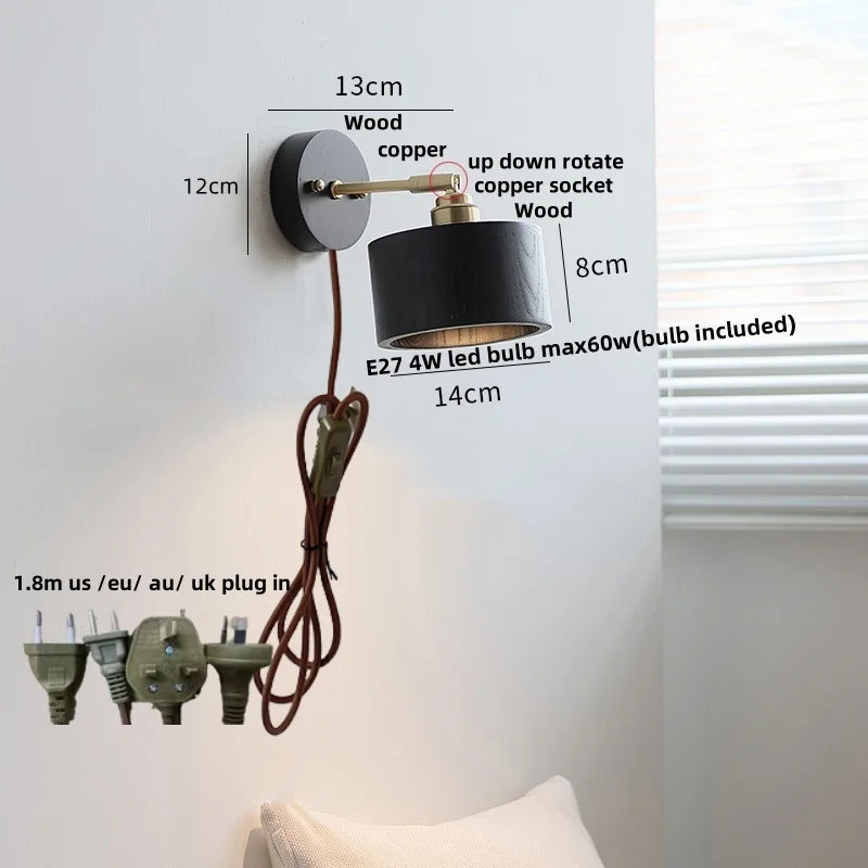 DecorBites™ Black Wood LED Wall Sconce, Rotatable Stair Light