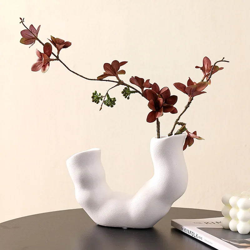 DecorBites™ Geometric Ceramic Flower Vase for Stylish Home Decor & Flower Arrangement