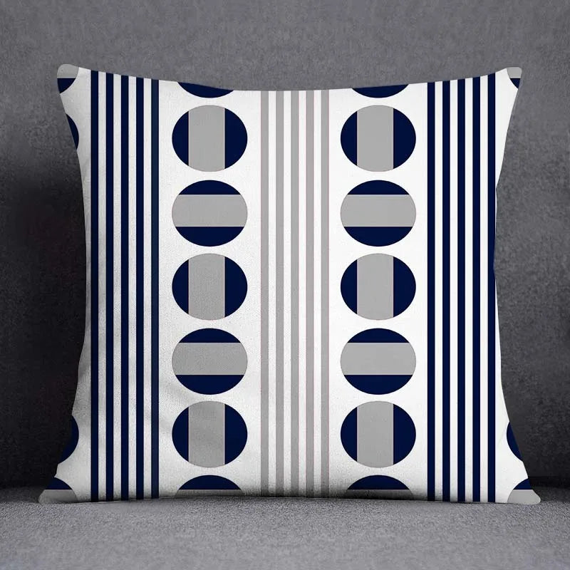 DecorBites™ Blue Geometric Floral Design Pillowcase - Modern Home Decor Cushion Cover