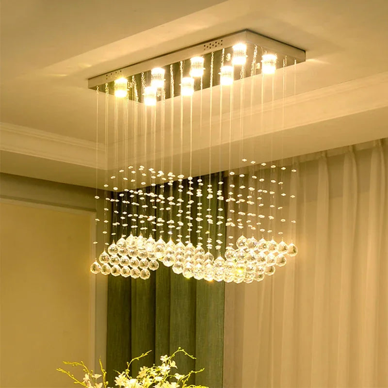 DecorBites™ Crystal LED Chandelier: Stylish Rectangle Pendant Light for Home, Office, and Cafe