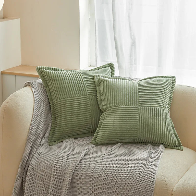 DecorBites™ Boho Striped Pillow Covers for Sofa Bed Decor, 45x45 White Polyester Pillowcases