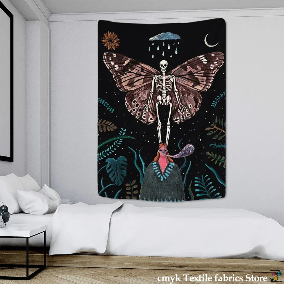 DecorBites™ Celestial Moth Tapestry: Moon Phase Flower Mandala Wall Decor
