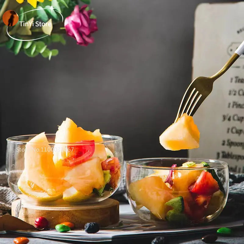 DecorBites™ Glass Salad Bowl Set - High Borosilicate, Food Storage, Lunch Bento Box