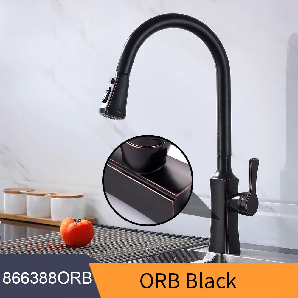 DecorBites™ Black Single Handle Pull Out Kitchen Faucet Swivel 360 Degree Water Mixer Tap