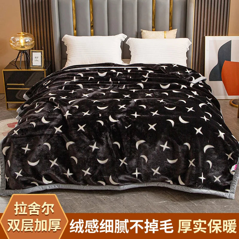 DecorBites™ Winter Raschel Blanket: Double Layered Warm Flannel Bedding Blanket