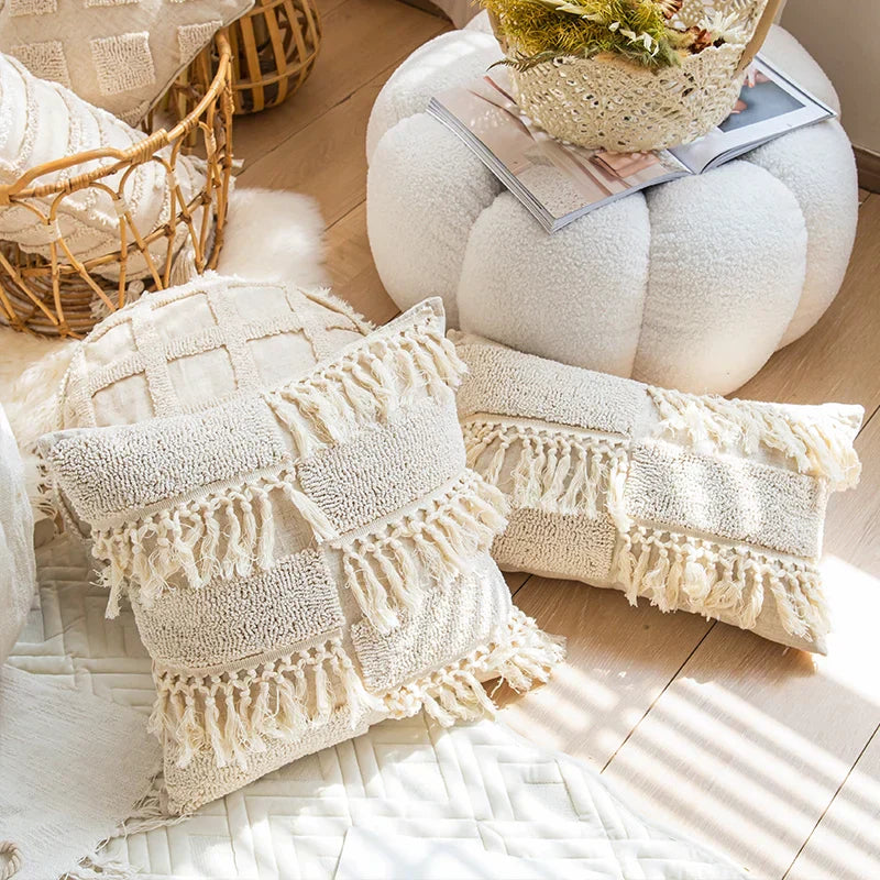 DecorBites™ Boho Tufted Tassel Cushion Cover for Home Decor Living Room Sofa