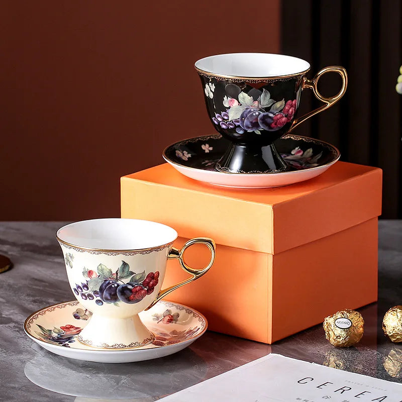 DecorBites™ Bone China Teaware Set - Black Tea Cup, Saucer, Coffee, Phnom Penh French Style