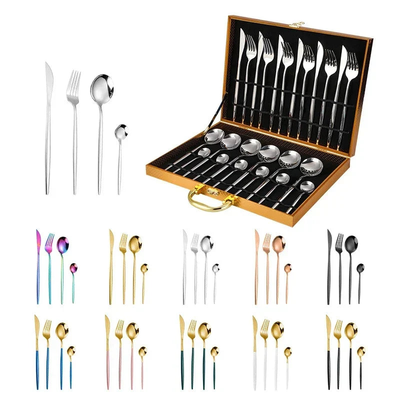 DecorBites™ 24-Piece Gold Stainless Steel Cutlery Set - Elegant Tableware Gift Box