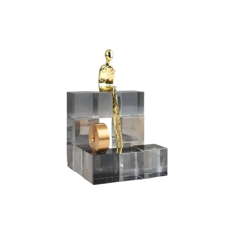 DecorBites™ Geometric Stair Crystal Ornament Metal Gold Sculpture