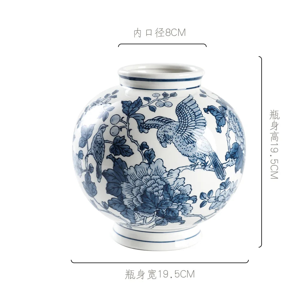 DecorBites™ Blue White Porcelain Vase Chinese Retro Flower Arrangement Pot