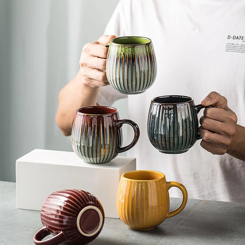 DecorBites™ Gradient Glaze Ceramic Coffee Mug, 480ml Retro Japanese Style Cup