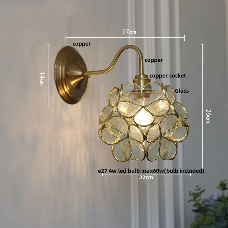DecorBites™ Green Glass LED Wall Light with Copper Knob Switch for Modern Home Décor