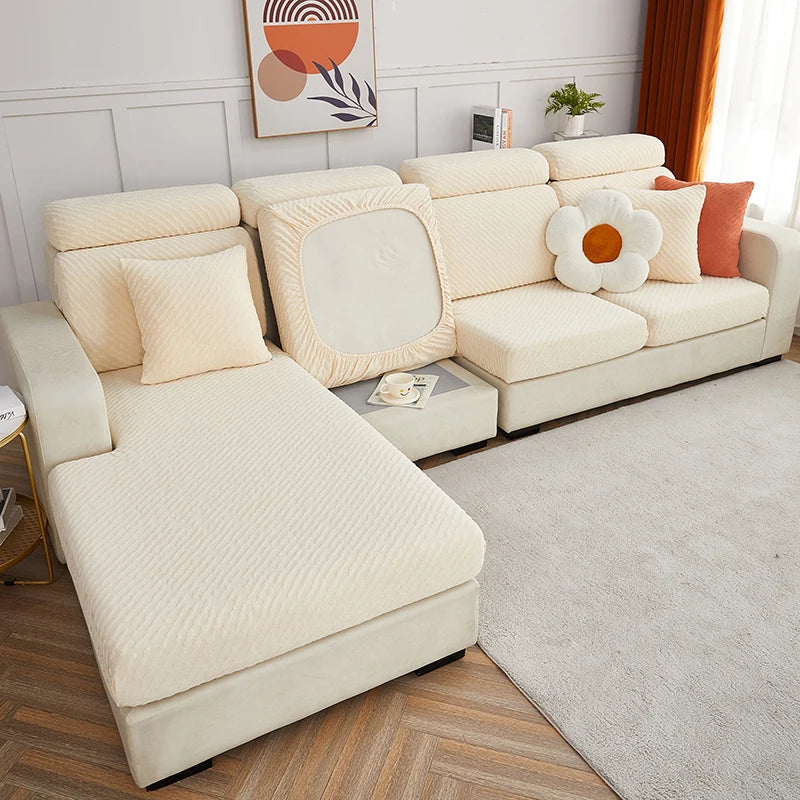 DecorBites™ Jacquard L Sofa Seat Cover Protector: Stretchable, Washable, Thick Slipcovers