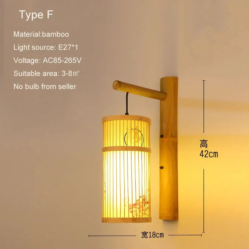 DecorBites™ Bamboo Wall Lights: Retro Hand-woven Luminaire for Bedroom, Corridor, Hotel, Restaurant Decor