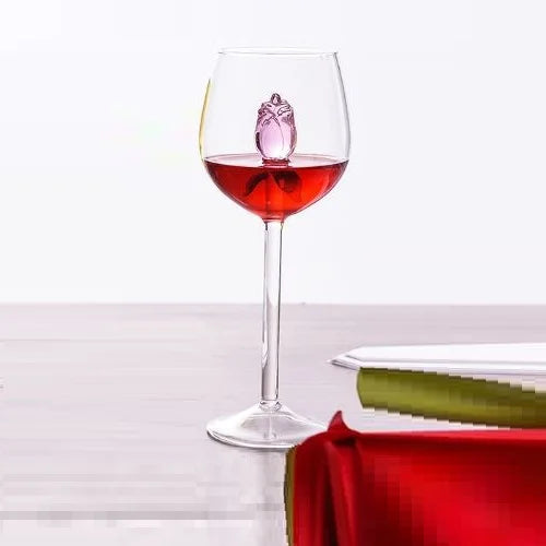 DecorBites™ 3D Pink Glass Rose Wine Goblets Set - Lovely Household Gift