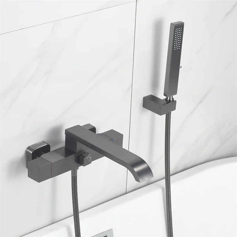 DecorBites™ Brushed Gold Wall Mounted Waterfall Bathtub Shower Set Mixer Tap