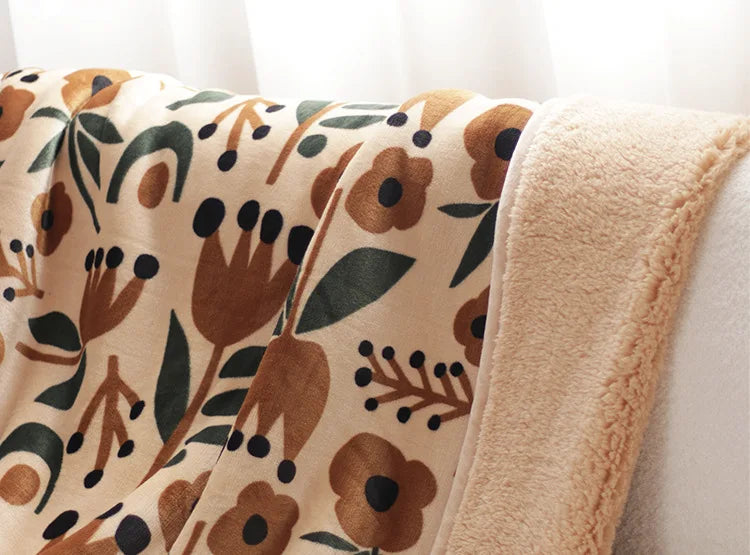 DecorBites™ Bohemian Winter Blanket, Double-Layer Coral Fleece, Thick & Warm for Sofa Nap