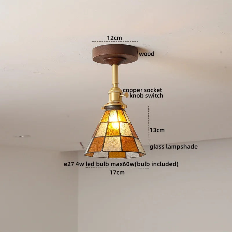 DecorBites™ LED Glass Wood Ceiling Lamp for Modern Indoor Lighting and Decoration