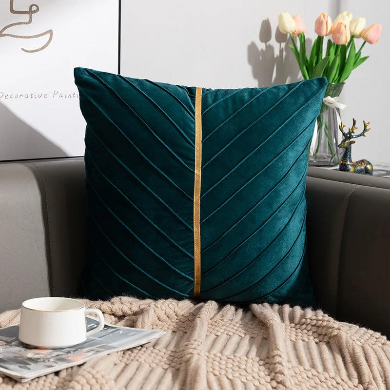 DecorBites™ Golden Velvet Patchwork Cushion Cover for Sofa Decor