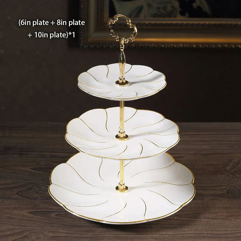 DecorBites™ Bone China Fruit Plates Set Cake Stand Buffet Snack Dishes Elegant Tableware Decor