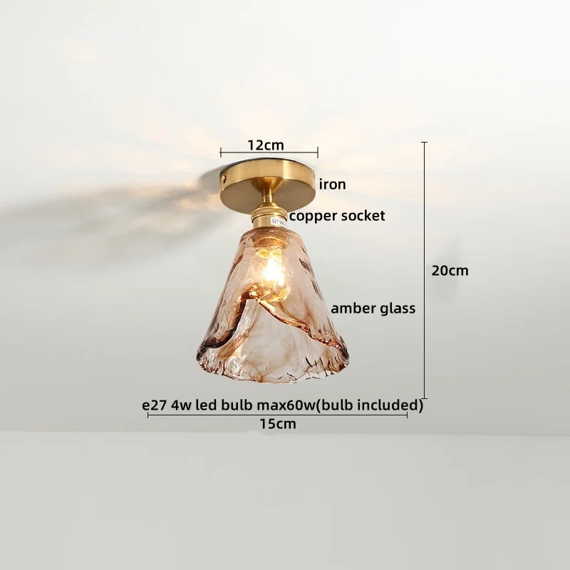 DecorBites™ Amber Glass LED Ceiling Lights Modern Home Lighting Copper Socket