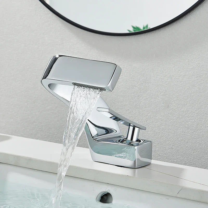 DecorBites™ Black Waterfall Bathroom Basin Faucet Cold Hot Mixer Deck-mounted Simple Design