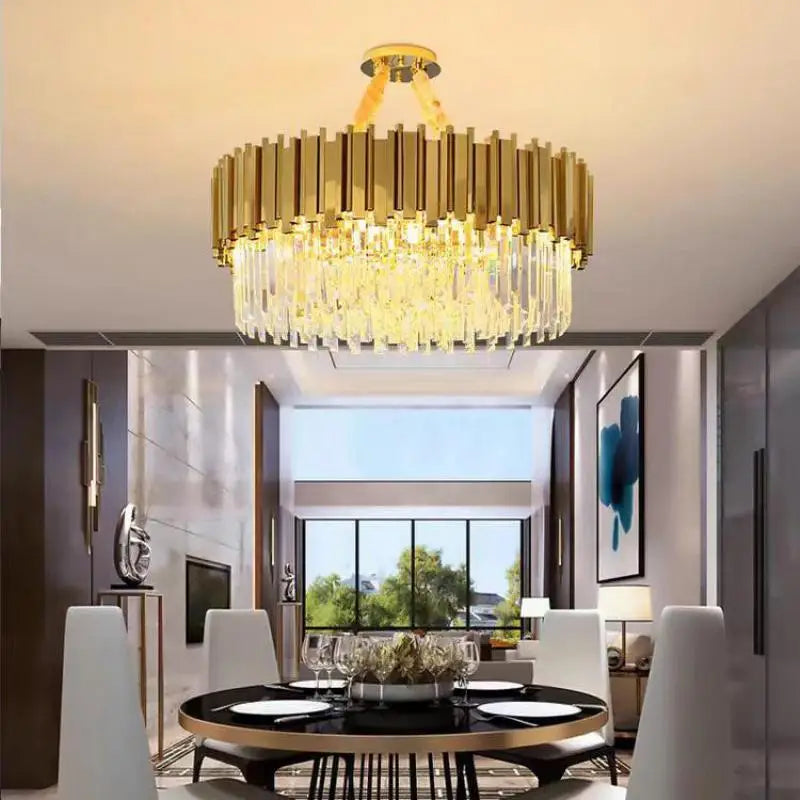 DecorBites™ Crystal LED Pendant Lights: Luxury Gold Plating Metal Hanging Lamp for Living, Dining, Bedroom