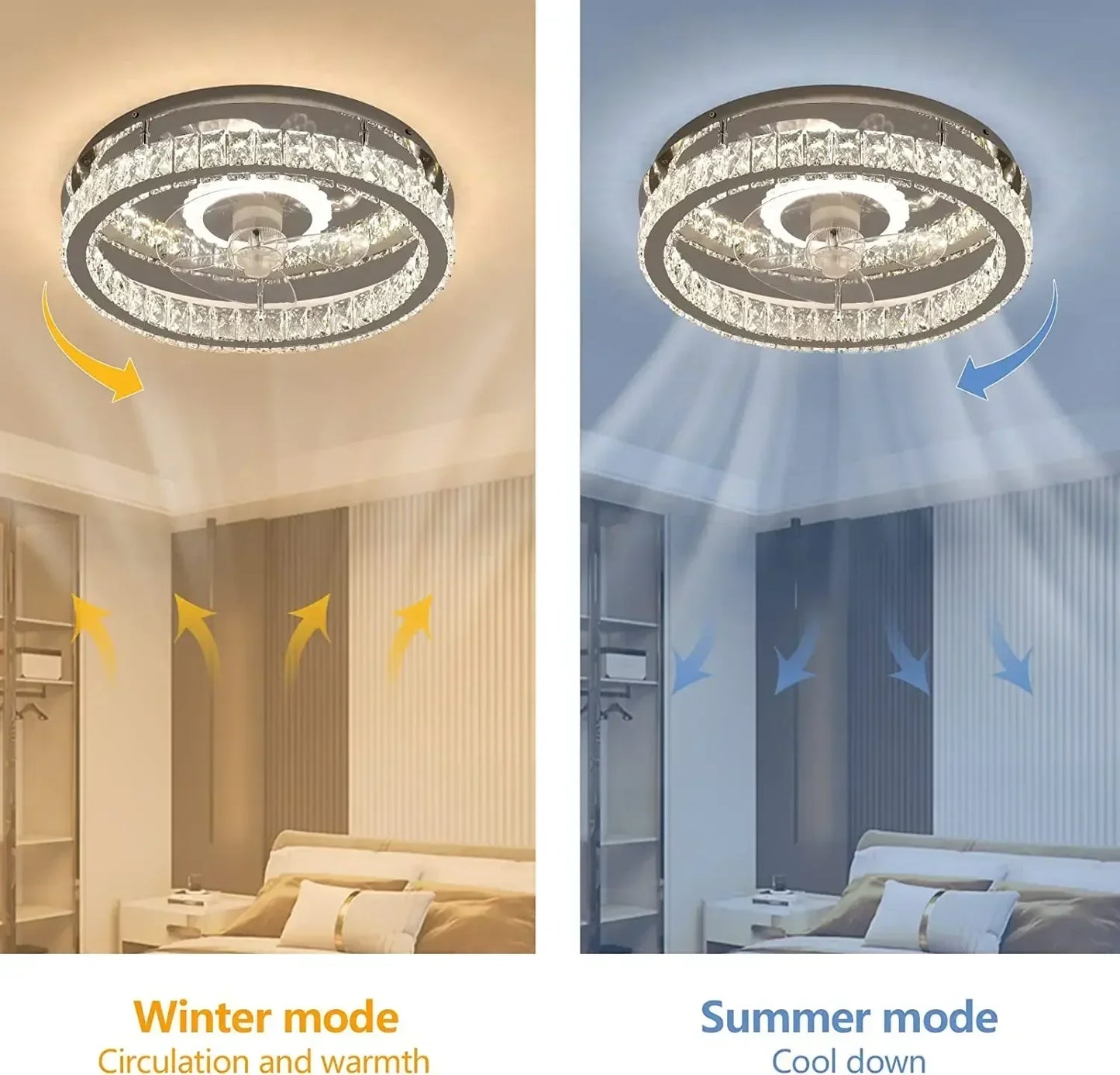 DecorBites™ Crystal LED Ceiling Fan with Remote Control Flush Mount Profile